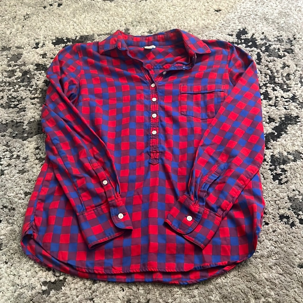 J.Crew XS Red/Blue Patterned Shirt - Women's - Casual Chic
